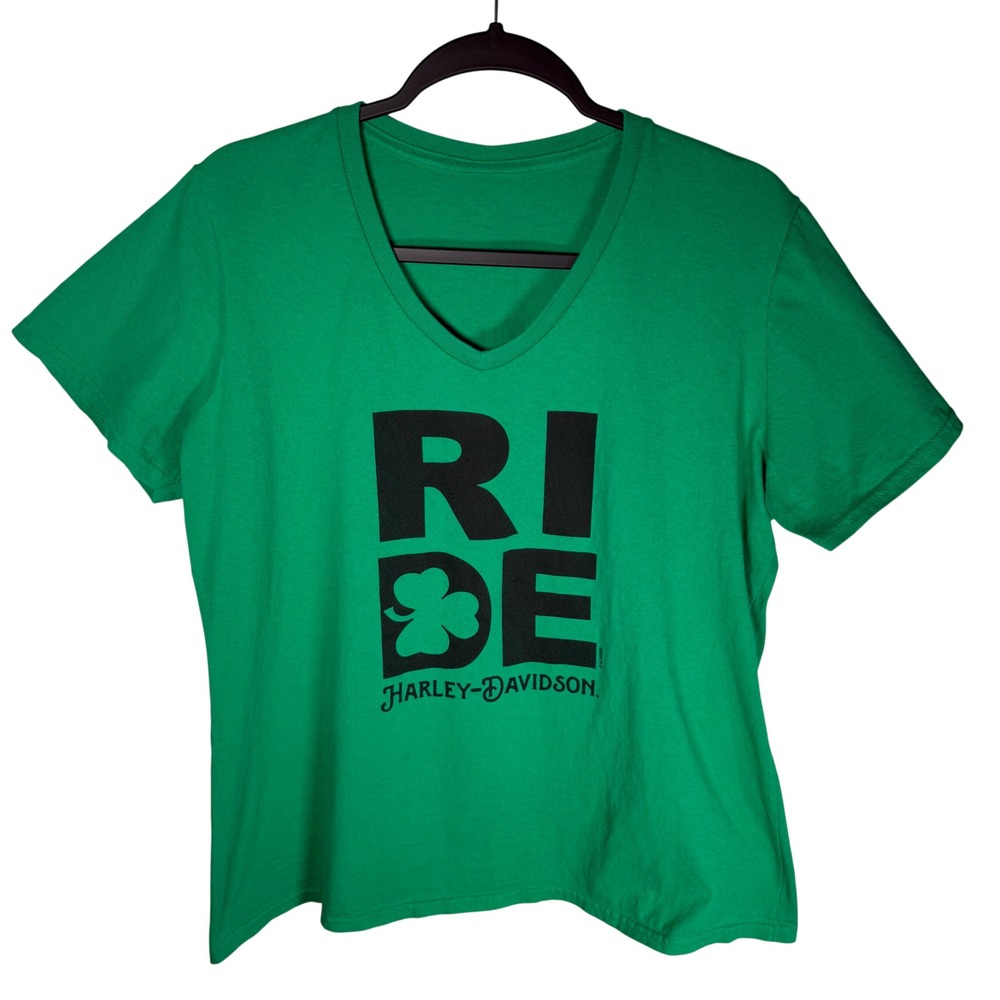 Harley Davidson Ride Shamrock V Neck T Shirt Women XL Florida St. Patrick's‎ Day